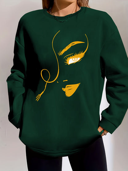 Graphic Print Pullover Sweatshirt, Casual Long Sleeve Crew Neck Sweatshirt For Spring & Fall, Women's Clothing