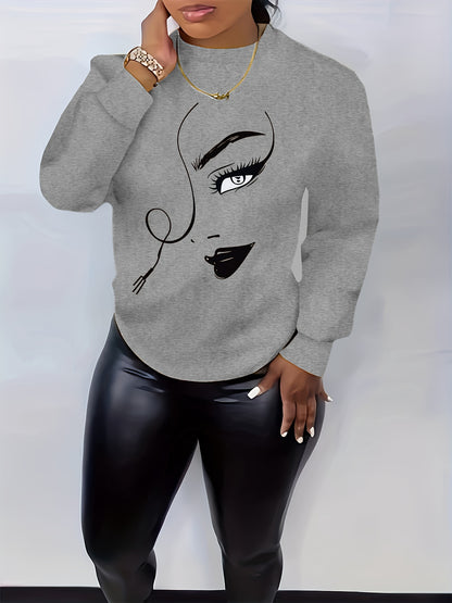 Graphic Print Pullover Sweatshirt, Casual Long Sleeve Crew Neck Sweatshirt For Spring & Fall, Women's Clothing