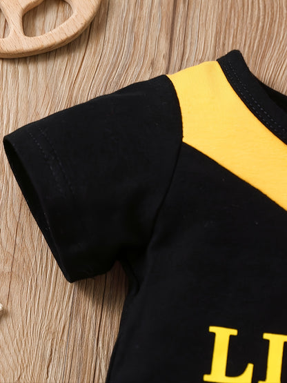 2pcs Baby Boys Casual "LIL KING" Color Block T-shirt & Pants Set Clothes