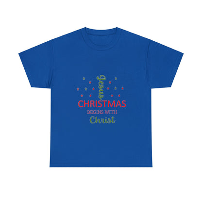 Christmas Begins With Christ Unisex Heavy Cotton Tee