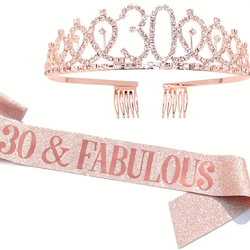 2pcs Birthday Party Accessories Set, 10/13/18/21/30/40/50/60/70/80 Years Old, Birthday Party Rhinestone Headband And Sasha