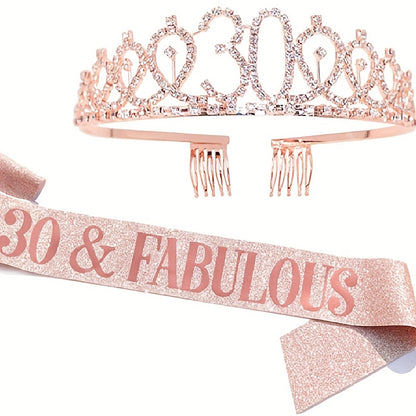 2pcs Birthday Party Accessories Set, 10/13/18/21/30/40/50/60/70/80 Years Old, Birthday Party Rhinestone Headband And Sasha