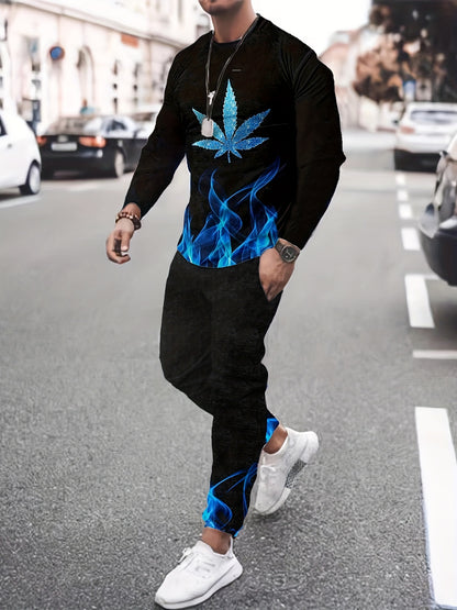 THE KING Tiger Print, Men's 2pcs, Casual Loose Comfy Sweatshirt And Drawstring Waist Sweatpants Set