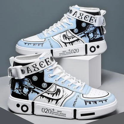 High Quality Men Vulcanized Shoes New High Top Casual Shoes Teenagers Autumn Leather Sneakers Anime Shoes Plus Size Male Flat