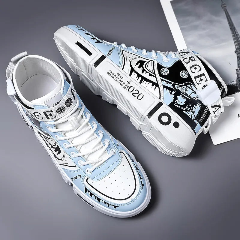 High Quality Men Vulcanized Shoes New High Top Casual Shoes Teenagers Autumn Leather Sneakers Anime Shoes Plus Size Male Flat