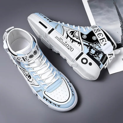 High Quality Men Vulcanized Shoes New High Top Casual Shoes Teenagers Autumn Leather Sneakers Anime Shoes Plus Size Male Flat