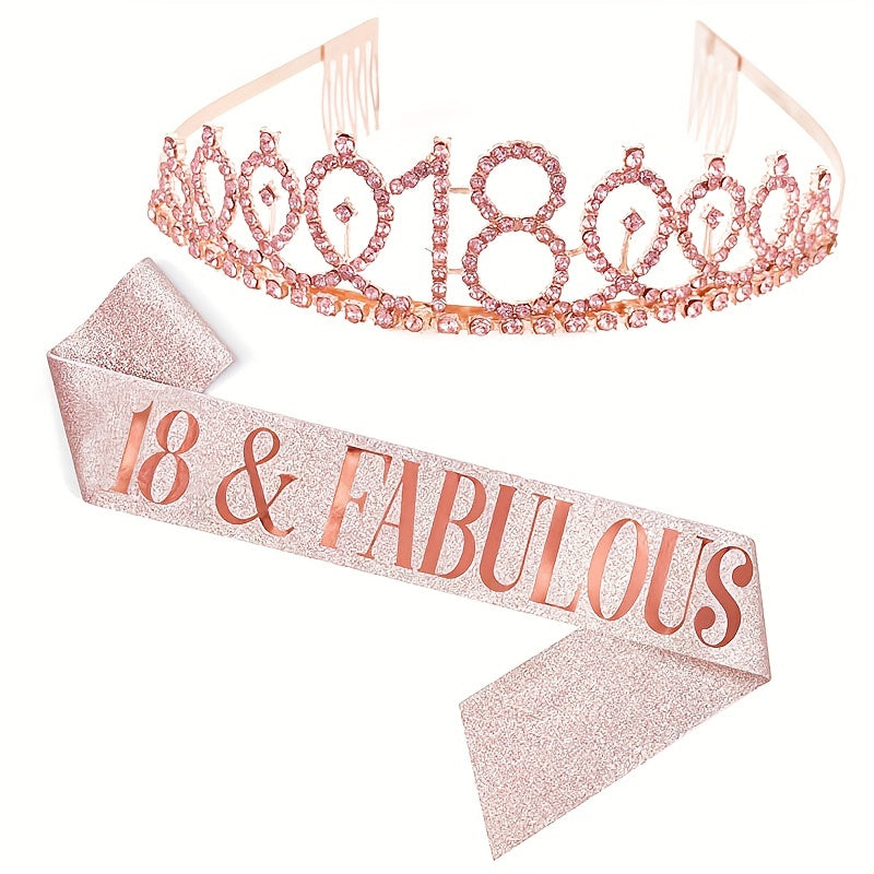 2pcs Birthday Party Accessories Set, 10/13/18/21/30/40/50/60/70/80 Years Old, Birthday Party Rhinestone Headband And Sasha