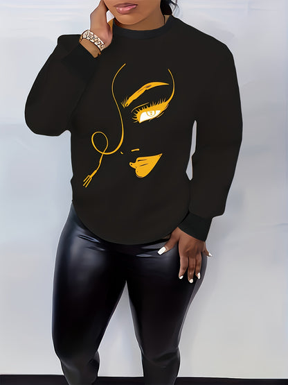 Graphic Print Pullover Sweatshirt, Casual Long Sleeve Crew Neck Sweatshirt For Spring & Fall, Women's Clothing