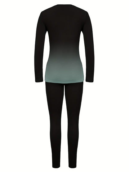 Queen Letter Print Two-piece Set, Crew Neck Long Sleeve Tops & Slim Pants Outfits, Women's Clothing
