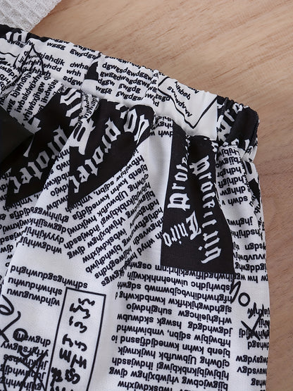 2pcs Boy's Trendy Outfit, Earphone Print Sweatshirt & Newspaper Pattern Sweatpants Set, Casual Long Sleeve Top, Kid's Clothes