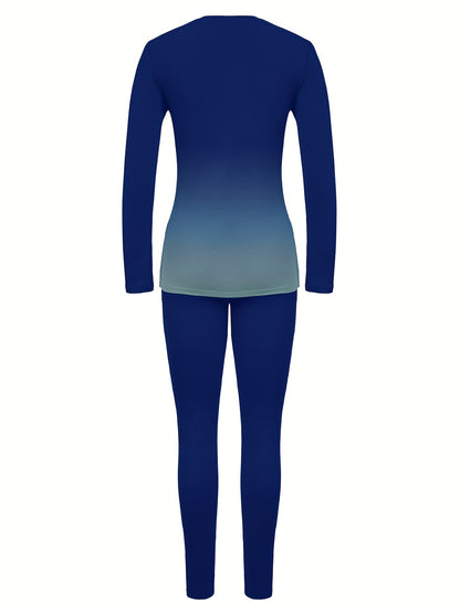 Queen Letter Print Two-piece Set, Crew Neck Long Sleeve Tops & Slim Pants Outfits, Women's Clothing