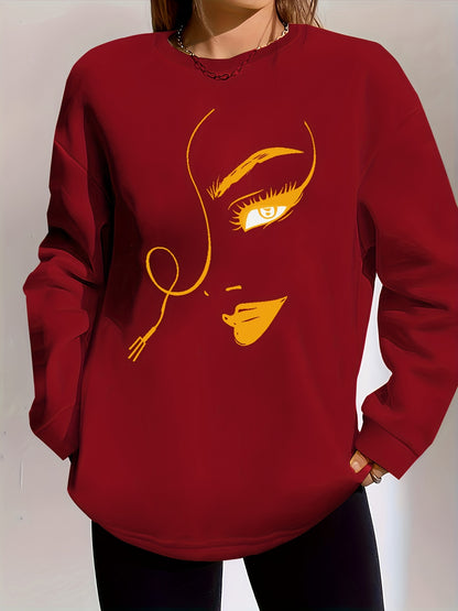 Graphic Print Pullover Sweatshirt, Casual Long Sleeve Crew Neck Sweatshirt For Spring & Fall, Women's Clothing