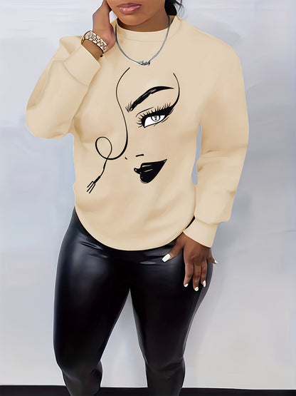 Graphic Print Pullover Sweatshirt, Casual Long Sleeve Crew Neck Sweatshirt For Spring & Fall, Women's Clothing