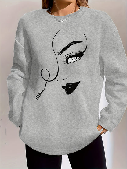 Graphic Print Pullover Sweatshirt, Casual Long Sleeve Crew Neck Sweatshirt For Spring & Fall, Women's Clothing