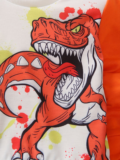 Baby Boys Cute Dinosaur Print Stitching Long Sleeve Sweatshirt Pants Matching Set, Kids Clothes