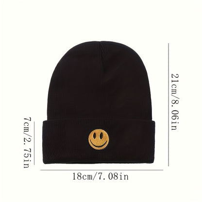 1pc Cute Smile Face Three-dimensional Embroidered Knitted Hat For Couple Men And Teens , Ideal choice for Gifts