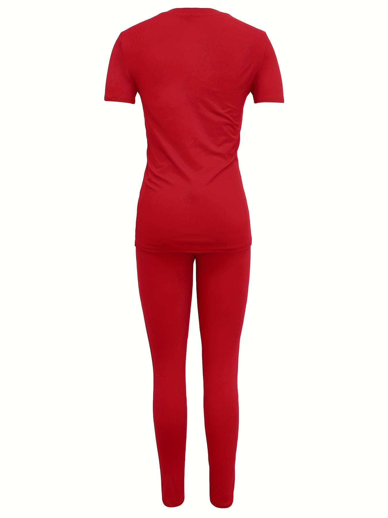 Crown & Letter Print Two-piece Set, Crew Neck Short Sleeve Top & Skinny Pants Outfits, Women's Clothing