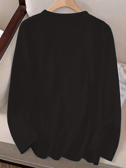 With God Letter Print Casual Crew Neck Long Sleeve Top
