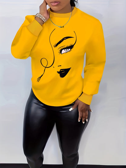 Graphic Print Pullover Sweatshirt, Casual Long Sleeve Crew Neck Sweatshirt For Spring & Fall, Women's Clothing
