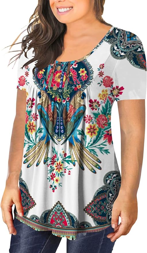 BeadChica Plus Size Tunic Tops For Leggings Casual Flowy Tshirts Ruched Blouses For Women